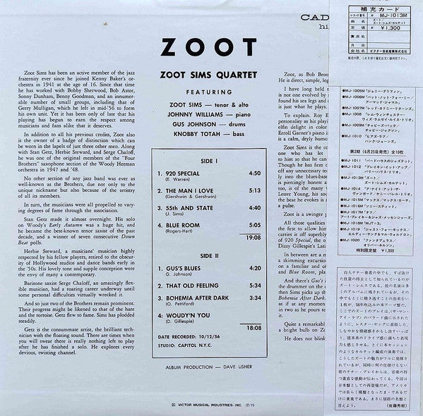 Zoot Sims Quartet - Zoot (LP, Album, Mono, RE)