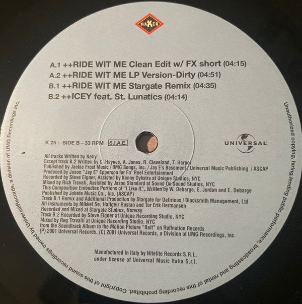 Nelly Feat City Spud - Ride Wit Me (12"")