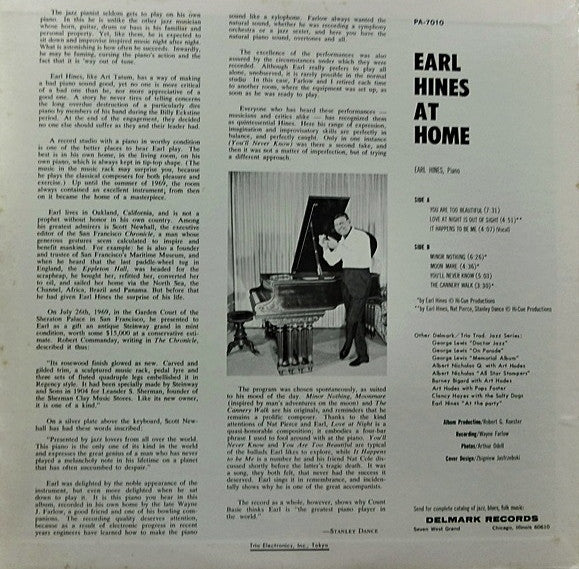 Earl Hines - At Home (LP, Album, Promo, RE)