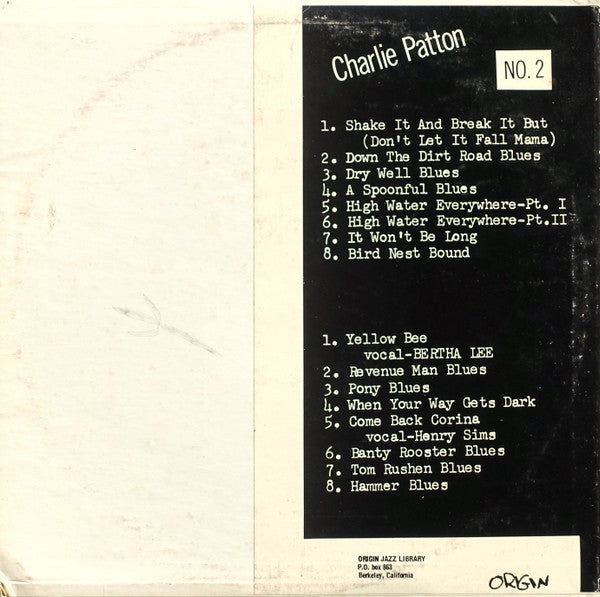 Charlie Patton* - The Immortal Charlie Patton Number 2 (LP, Comp, RP)