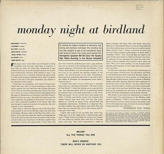 Hank Mobley - Monday Night At Birdland(LP, Album, RE)