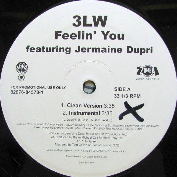 3LW Featuring Jermaine Dupri - Feelin' You (12"", Promo)