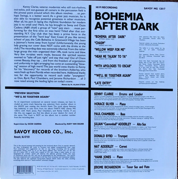 Kenny Clarke - Bohemia After Dark(LP, Album, Mono, RE)
