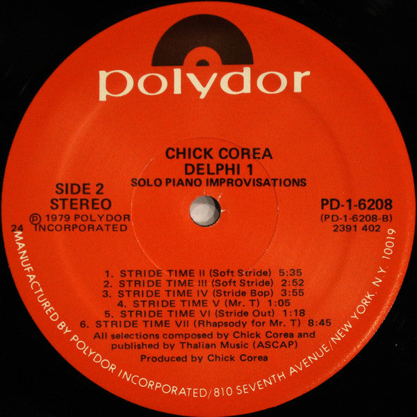 Chick Corea - Delphi 1 Solo Piano Improvisations (LP, Album, Mon)
