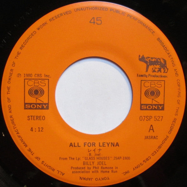 Billy Joel - All For Leyna (7"", Single)