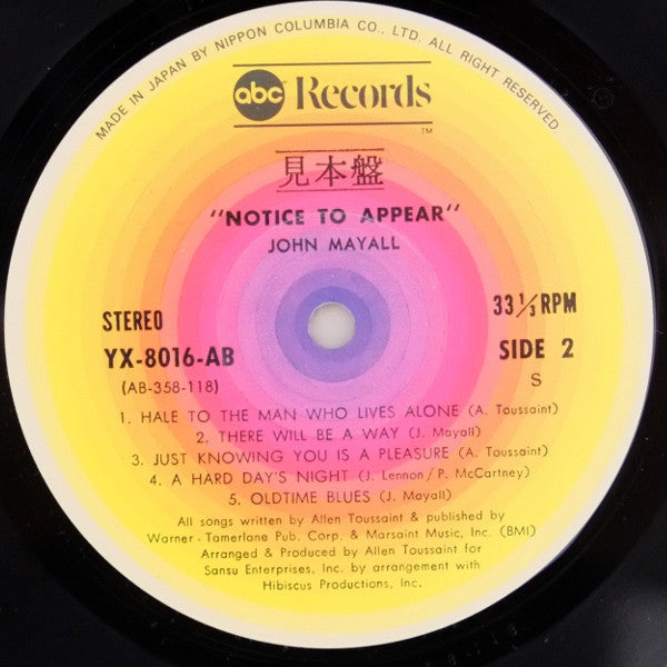 John Mayall - Notice To Appear (LP, Album, Promo)