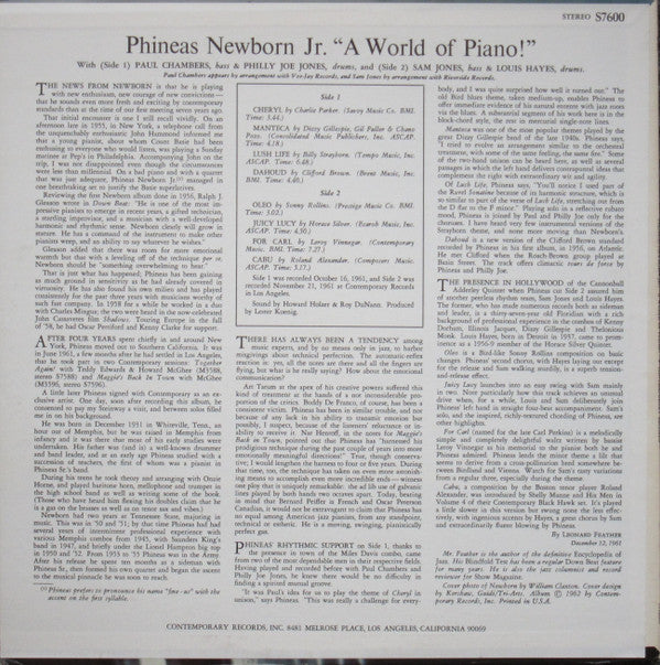 Phineas Newborn Jr. - A World Of Piano ! (LP, Album, RP)