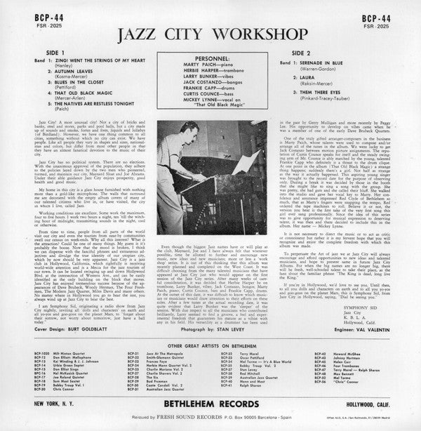 The Jazz City Workshop - The Jazz City Workshop (LP, Album, RE)