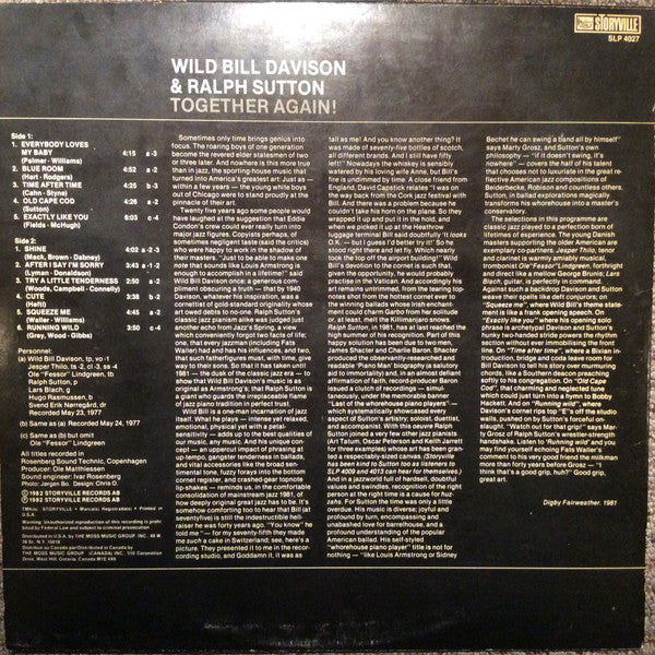 Wild Bill Davison, Ralph Sutton (2) - Together Again (LP, Album)