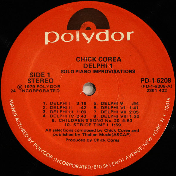 Chick Corea - Delphi 1 Solo Piano Improvisations (LP, Album, Mon)