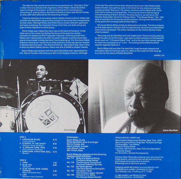 The Butch Miles Sextet - Butch Miles Salutes Chick Webb(LP, Album)