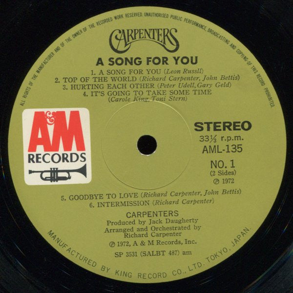 Carpenters - A Song For You (LP, Album)