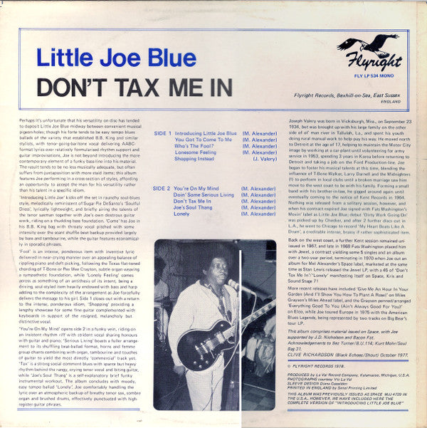 Little Joe Blue - Don't Tax Me In (LP, Album, Mono, RE)