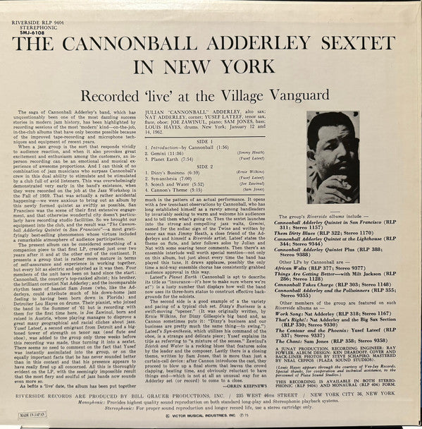 The Cannonball Adderley Sextet* - In New York (LP, Album, RE)