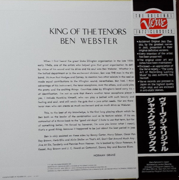 Ben Webster - King Of The Tenors (LP, Album, Mono, RE)