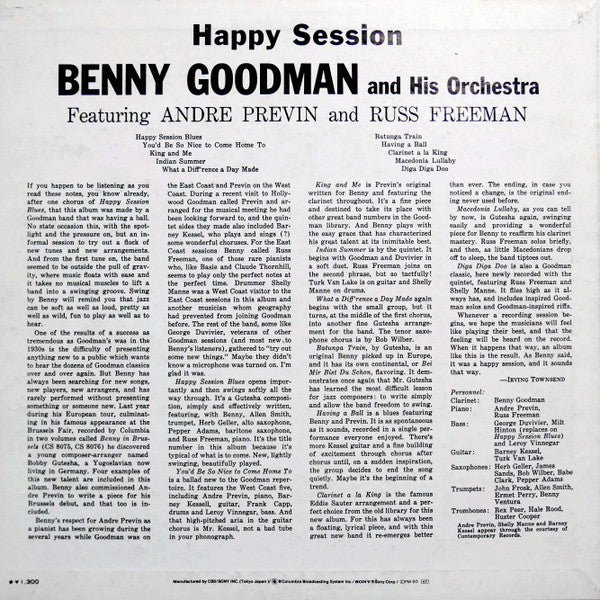 Benny Goodman And His Orchestra - Happy Session(LP, Album, RE)