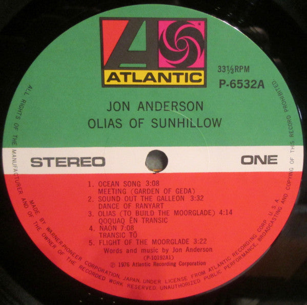 Jon Anderson - Olias Of Sunhillow (LP, Album, RE)