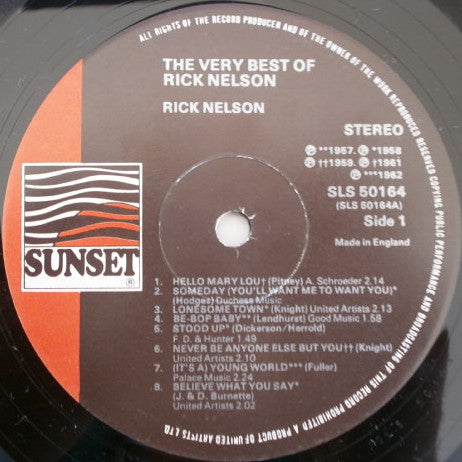 Rick Nelson* - The Very Best Of Rick Nelson (LP, Comp)