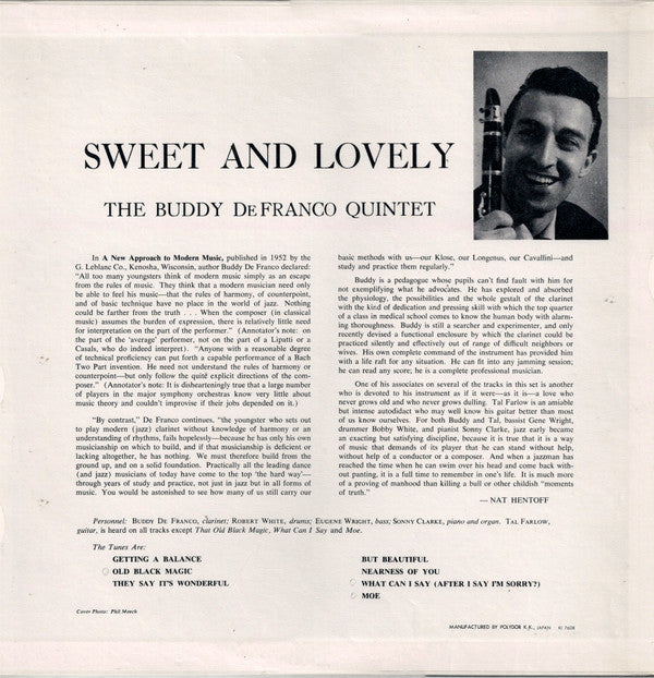 The Buddy DeFranco Quintet* - Sweet And Lovely (LP, Album, Mono, RE)