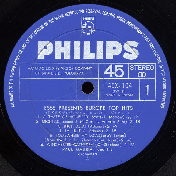 Paul Mauriat - ESSS Presents Europe Top Hits  (LP, Album)