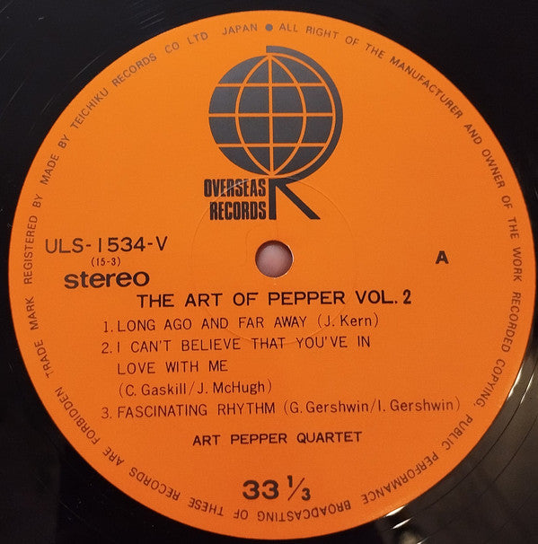 Art Pepper Quartet - The Art Of Pepper Vol. 2 (LP, Album, RE)