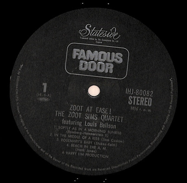 Zoot Sims Quartet - Zoot At Ease (LP, Album, RE)