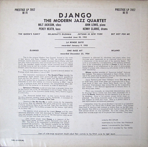 The Modern Jazz Quartet - Django (LP, Album, Mono, RE, RM)