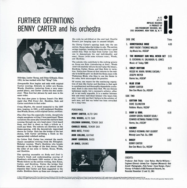 Benny Carter And His Orchestra - Further Definitions (LP, Album, Gat)