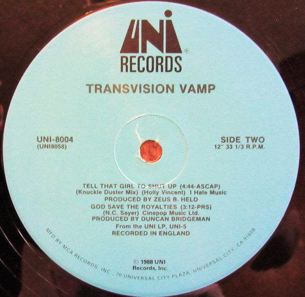 Transvision Vamp - Tell That Girl To Shut Up (12"", Pin)