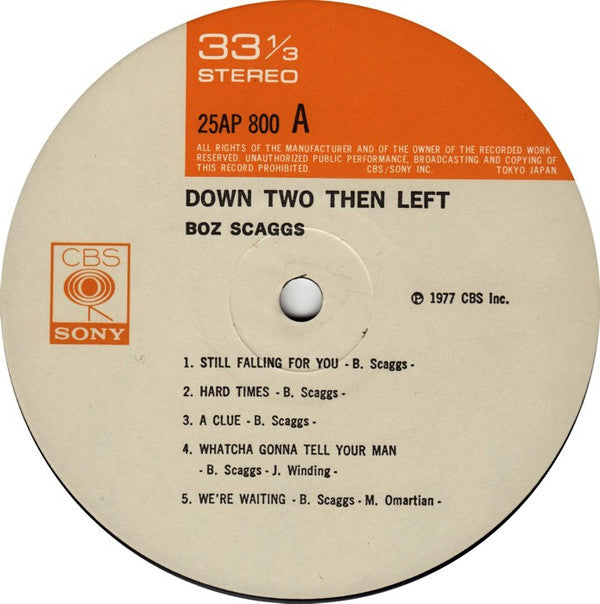 Boz Scaggs - Down Two Then Left (LP, Album, RP, Cap)