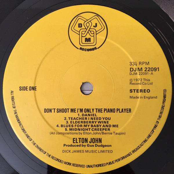 Elton John - Don't Shoot Me I'm Only The Piano Player (LP, Album, RE)