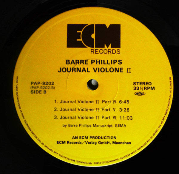 Barre Phillips - Journal Violone II (LP, Album)