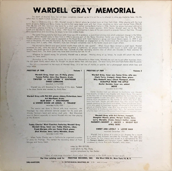 Wardell Gray - Memorial Volume 2 (LP, Album, Mono, RE, RM)