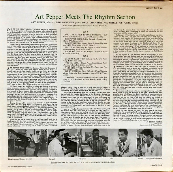 Art Pepper - Art Pepper Meets The Rhythm Section (LP, Album, RE)