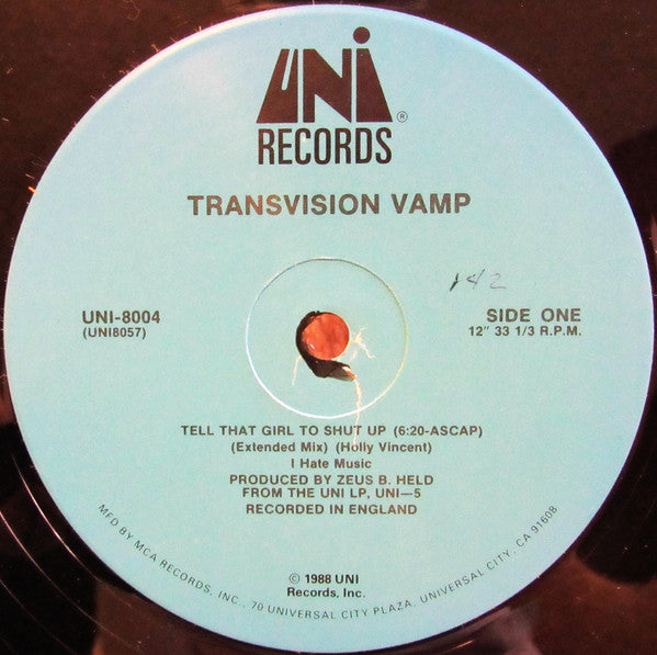 Transvision Vamp - Tell That Girl To Shut Up (12"", Pin)