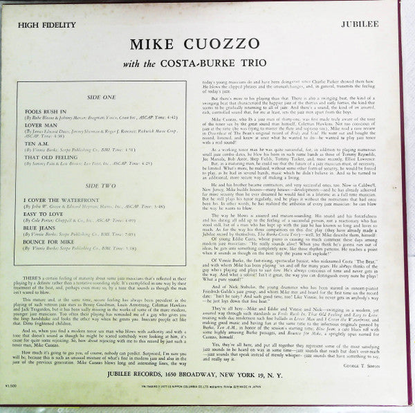 Mike Cuozzo - Mike Cuozzo With The Costa-Burke Trio(LP, Mono, RE)