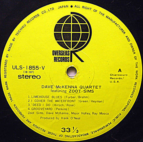 Dave McKenna Quartet - Dave McKenna Quartet Featuring Zoot Sims(LP,...