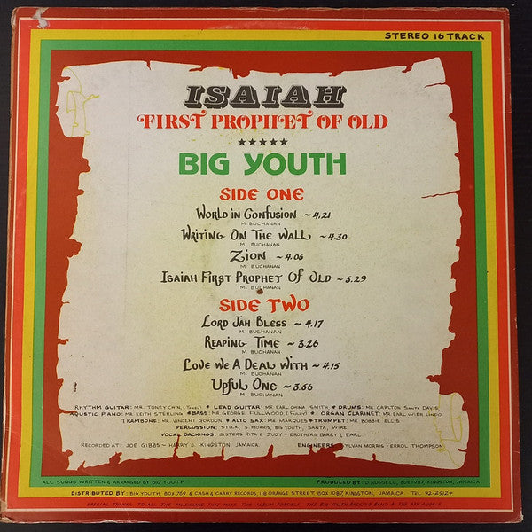 Big Youth - Isaiah First Prophet Of Old (LP, Album)