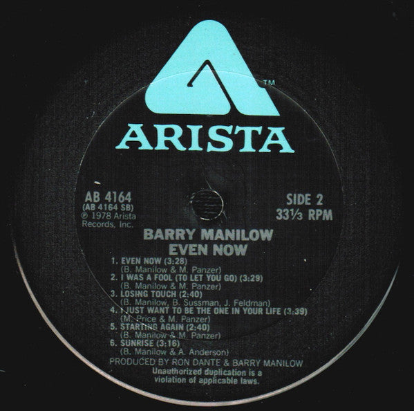 Barry Manilow - Even Now (LP, Album, Pit)