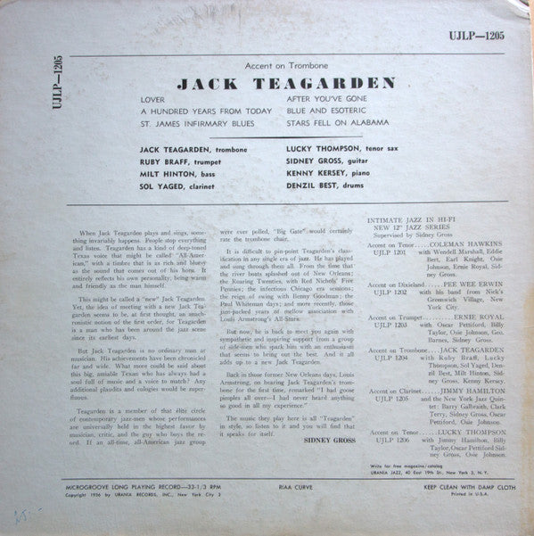 Jack Teagarden - Accent On Trombone (LP, Album, Mono)