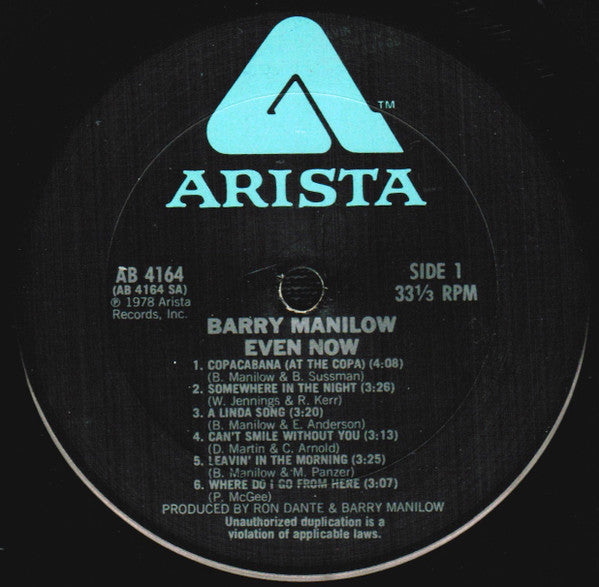 Barry Manilow - Even Now (LP, Album, Pit)