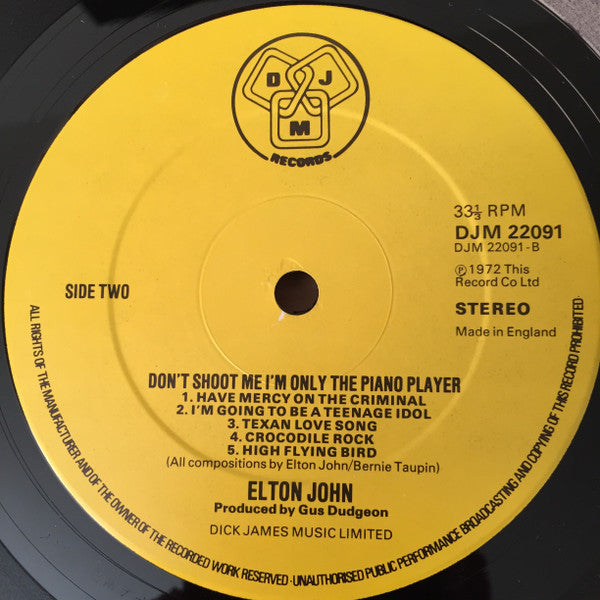 Elton John - Don't Shoot Me I'm Only The Piano Player (LP, Album, RE)