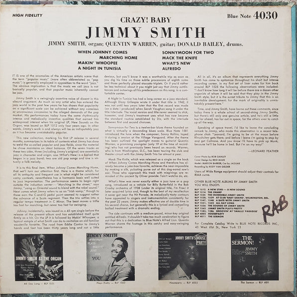 The Incredible Jimmy Smith* - Crazy! Baby (LP, Album, Mono, RP)