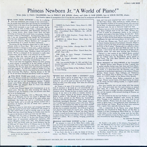 Phineas Newborn Jr. - A World Of Piano! (LP, Album, RE, Bla)