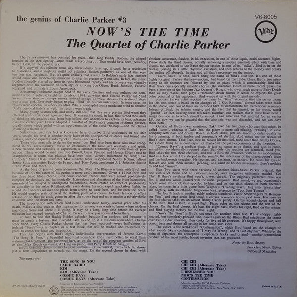 The Quartet Of Charlie Parker* - Now's The Time (LP, Album, RE)