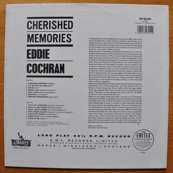 Eddie Cochran - Cherished Memories (LP, Album, Mono, RE)