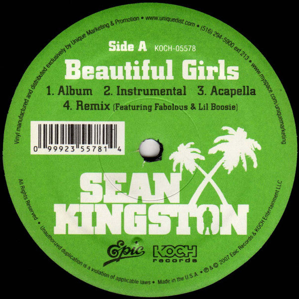 Sean Kingston - Beautiful Girls / Me Love (12"")