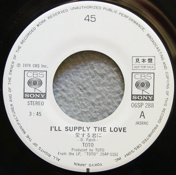 Toto - I'll Supply The Love (7"", Single, Promo)