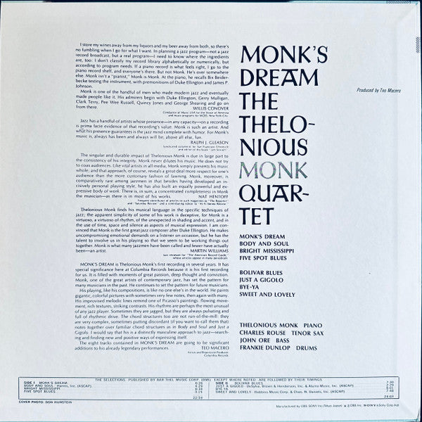 The Thelonious Monk Quartet - Monk's Dream (LP, Album, RE)