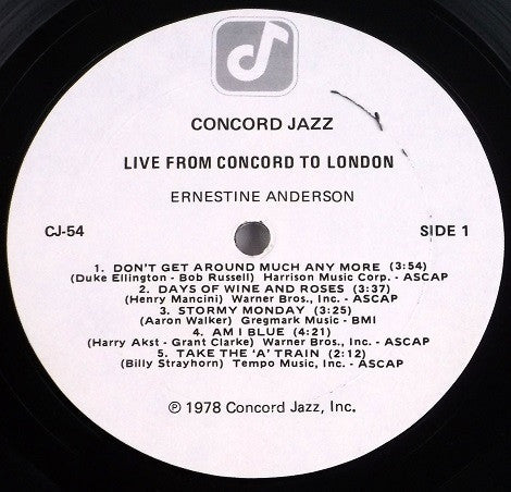 Ernestine Anderson - Live From Concord To London (LP, Album)